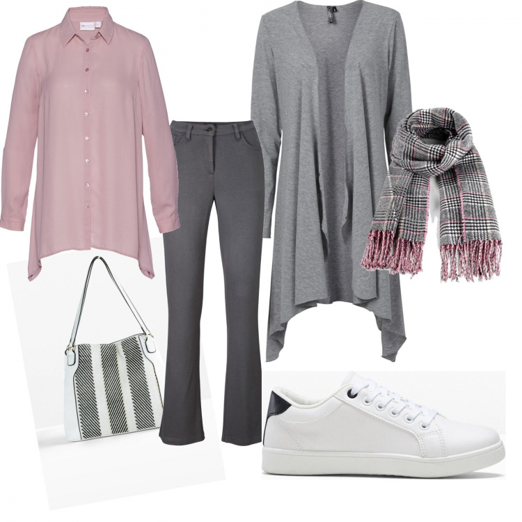 Outfit donna - Basic Bonprix. Stile Basic per Tutti i giorni. Abbinamento con cardigans, pantaloni, camicie, sciarpe, sneakers, shopping bag.