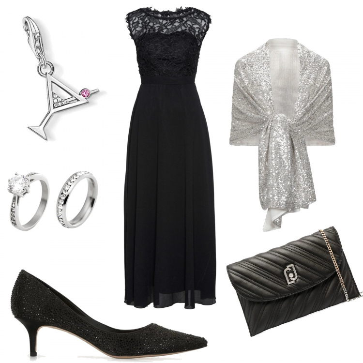 Outfit donna - Curvy - Cosa mi regali a Natale?. Stile Sexy per Serata fuori. Abbinamento con vestiti lunghi, anelli, cappe, clutch, décolleté, ciondoli.