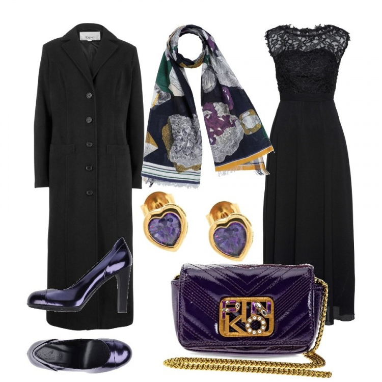 Outfit donna - Elegantisssssima. Stile Bon Ton per Serata fuori. Abbinamento con vestiti lunghi, cappotti, décolleté, stole, clutch, orecchini.
