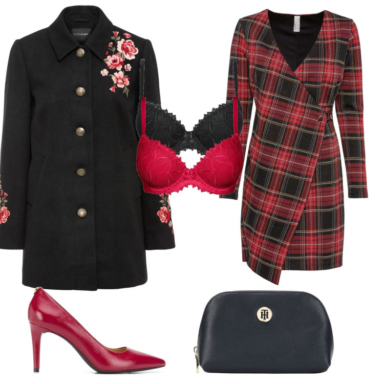 Outfit donna - Il vestito a quadri. Stile Trendy per Ufficio. Abbinamento con reggiseni, vestiti, cappotti, pochette, décolleté.