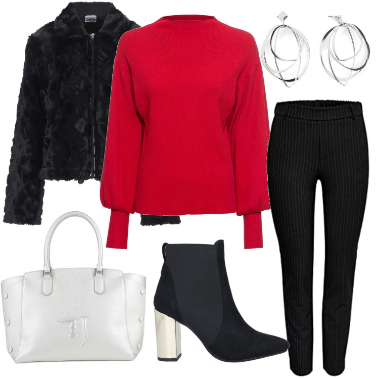 Outfit donna - Low cost di marca. Stile Chic per Tutti i giorni. Abbinamento con maglieria, jeans dritti, ecopellicce, borse a mano, stivaletti, pantaloni.