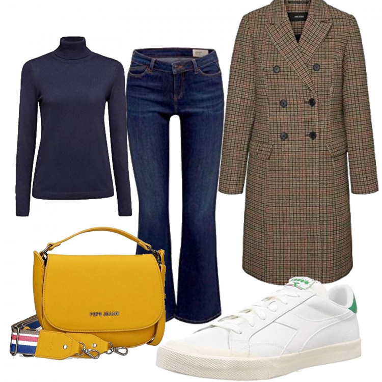Outfit donna - Non per forza il rosso. Stile Urban per Tutti i giorni. Abbinamento con borse a tracolla, blazer, jeans bootcut, maglioni, sneakers.
