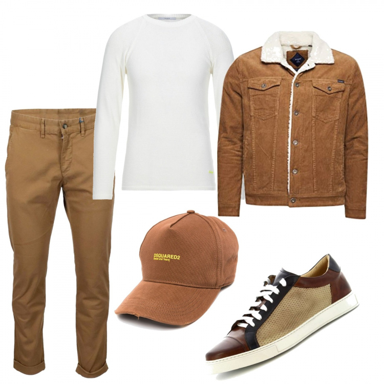 Outfit uomo - Allo stadio. Stile Casual per Tutti i giorni. Abbinamento con sneakers, cappelli con visiera, pullovers, giacche, pantaloni.