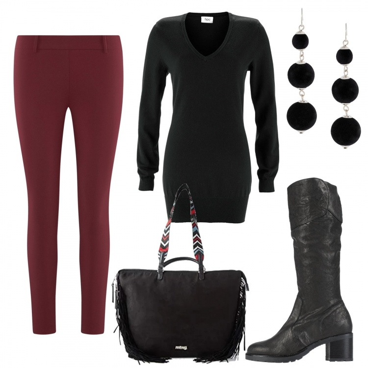 Outfit donna - Curvy: maxi pullover. Stile Basic per Tutti i giorni. Abbinamento con maglieria, orecchini, stivali, pantaloni, borse tote.
