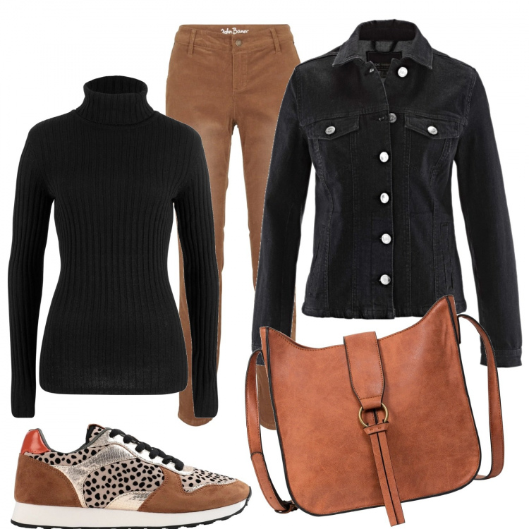 Outfit donna - Giubbotto jeans e sneakers. Stile Basic per Tutti i giorni. Abbinamento con borse a tracolla, pantaloni skinny, maglioni, blazer, sneakers.