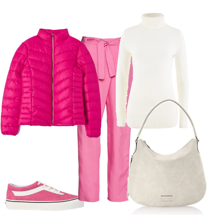Outfit donna - Le Vans rosa. Stile Basic per Tutti i giorni. Abbinamento con maglieria, cardigans, sneakers, cappotti, borse a tracolla.