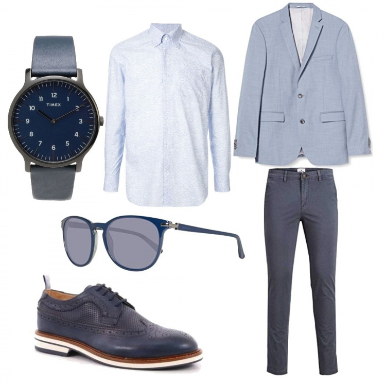 Outfit uomo - In ufficio. Stile Business/Elegante per Ufficio. Abbinamento con scarpe stringate, abiti, orologi, pantaloni, occhiali da sole, abiti.