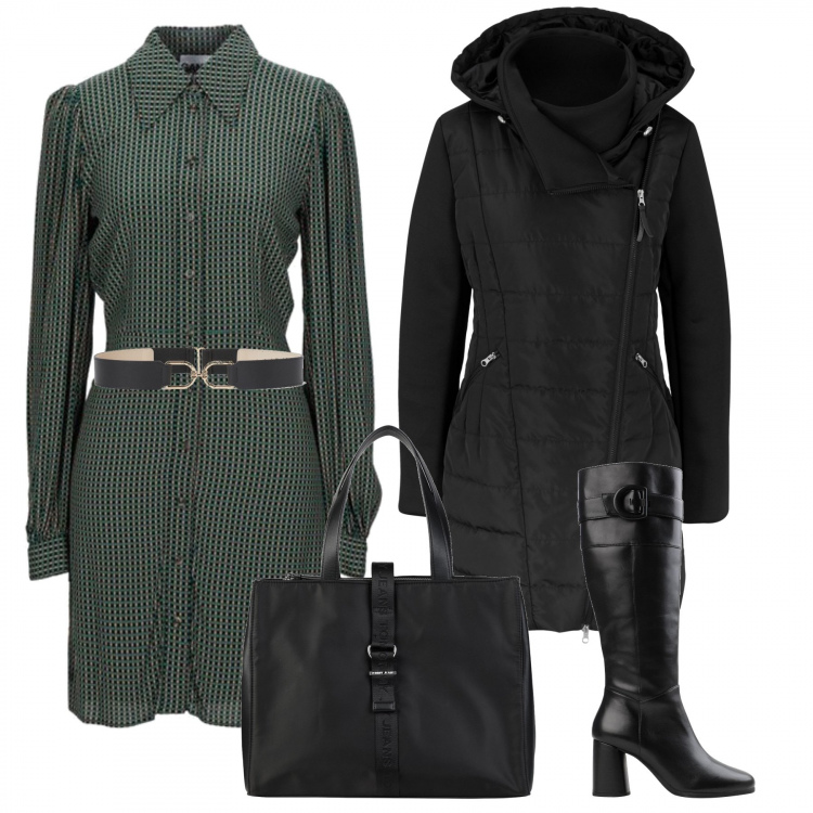 Outfit donna - Monday style quadri. Stile Trendy per Ufficio. Abbinamento con blazer, vestiti corti, stivali, borse a mano, cinture.