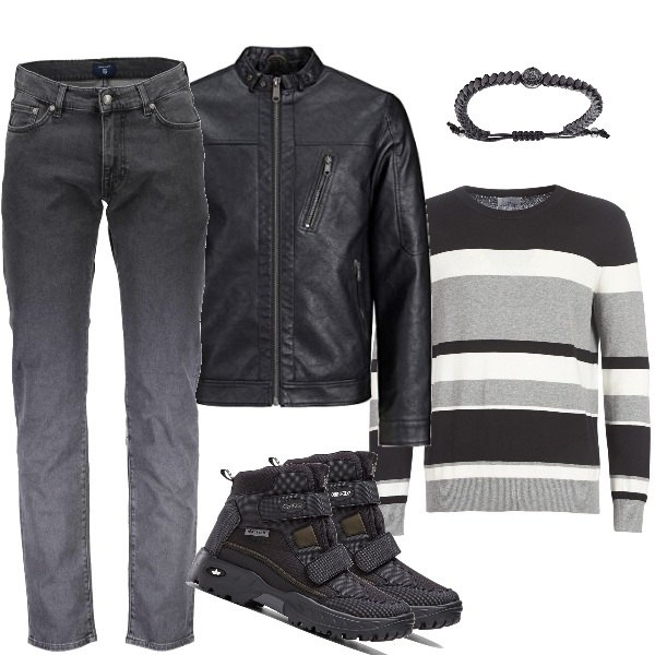 Outfit uomo - Răzvan#8. Stile Casual per Tutti i giorni. Abbinamento con stivali e stivaletti, maglioni, jeans, braccialetti, giacche.