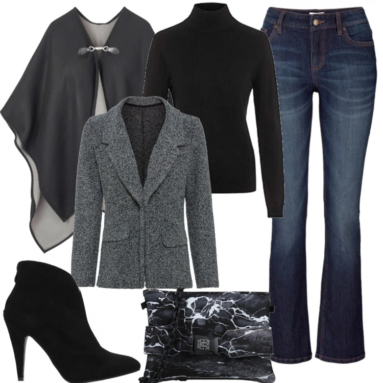 Outfit donna - Polvere di stile inverno in low-cost. Stile Urban per Tutti i giorni. Abbinamento con jeans bootcut, blazer, cappotti, stivaletti, borse a mano, pullovers.