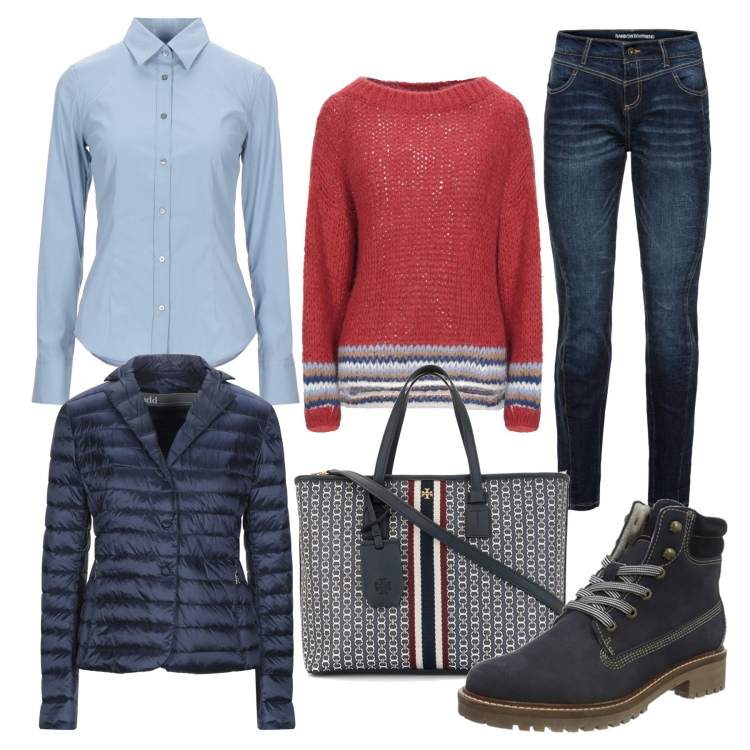 Outfit donna - Back to basics. Stile Basic per Tutti i giorni. Abbinamento con jeans boyfriend, pullovers, piumini, camicie, borse tote, stivaletti.