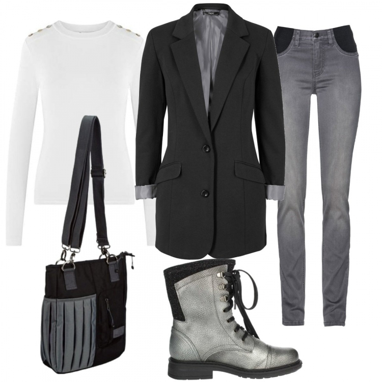 Outfit donna - Blazer versione casual. Stile Urban per Ufficio. Abbinamento con jeans, giacche, stivaletti, maglieria, borse a spalla.