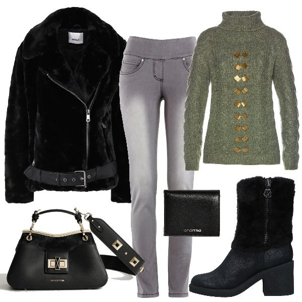 Outfit donna - Toni neutri con Cromia. Stile Basic per Tutti i giorni. Abbinamento con jeans slim fit, maglioni, cappotti, stivaletti, portafogli, borse a mano.