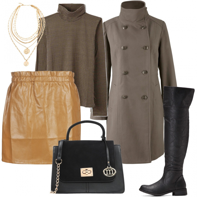 Outfit donna - High boots. Stile Basic per Tutti i giorni. Abbinamento con borse a mano, cappotti, stivali sopra il ginocchio, collane, minigonne, t-shirt.