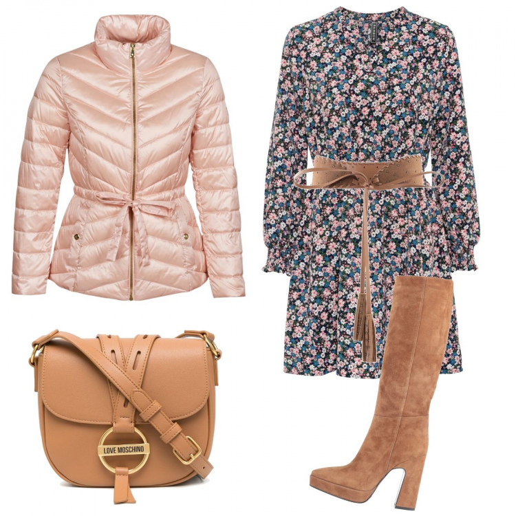 Outfit donna - Trendy #91333. Stile Trendy per Tutti i giorni. Abbinamento con stivali, cinture, vestiti, piumini, borse a tracolla.