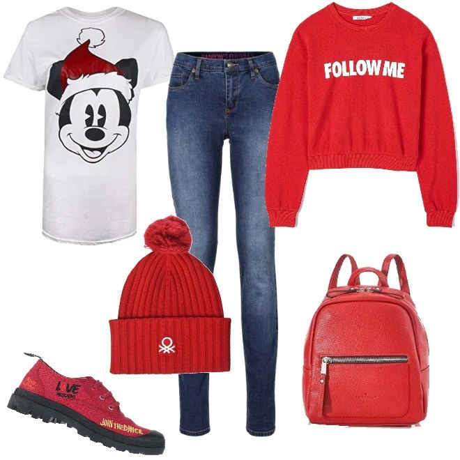 Outfit donna - Natale urban low cost. Stile Urban per Tutti i giorni. Abbinamento con jeans skinny, sneakers, felpe, t-shirt, zaini, berretti.