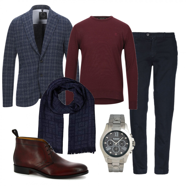 Outfit uomo - A ognuno il suo stile. Stile Trendy per Ufficio. Abbinamento con stivali e stivaletti, pantaloni, giacche, pullovers, orologi, sciarpe.