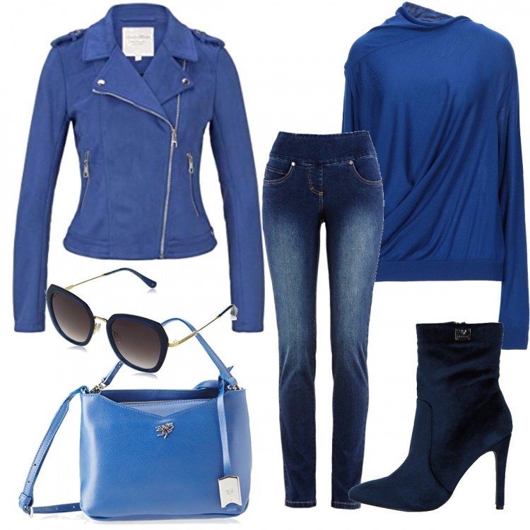 Outfit donna - Basic #47766. Stile Basic per Serata fuori. Abbinamento con jeans, stivaletti, pullovers, blazer, borse a tracolla, occhiali da sole.
