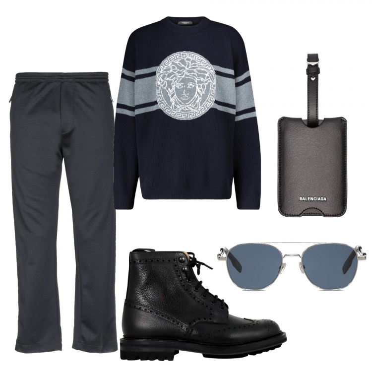 Outfit uomo - Le offerte di Dicembre. Stile Trendy per Tutti i giorni. Abbinamento con portachiavi, pantaloni, pullovers, occhiali da sole, stivali.