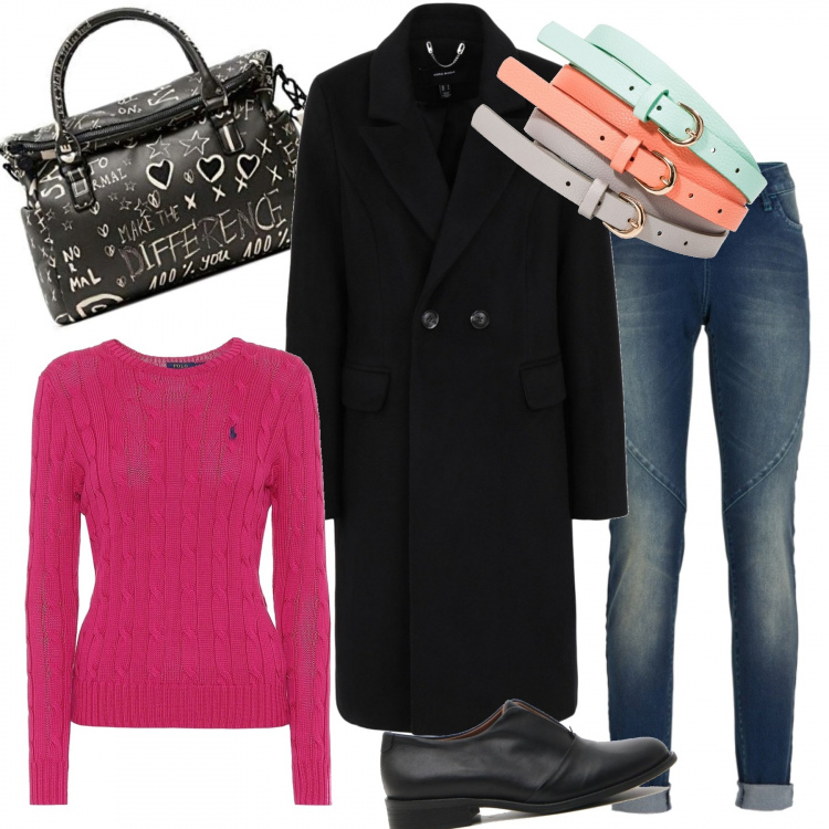 Outfit donna - Trendy #91941. Stile Trendy per Tutti i giorni. Abbinamento con jeans boyfriend, cinture, cappotti, pullovers, scarpe stringate, borse a mano.