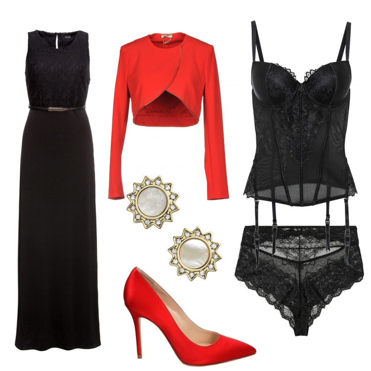 Outfit donna - Eleganti anche in casa. Stile Chic per Serata fuori. Abbinamento con culotte, body, vestiti lunghi, blazer, orecchini, décolleté.