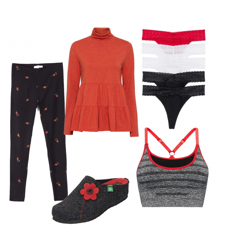 Outfit donna - Basic #47853. Stile Basic per Tutti i giorni. Abbinamento con perizomi, pullovers, leggings, ciabatte, bralette.