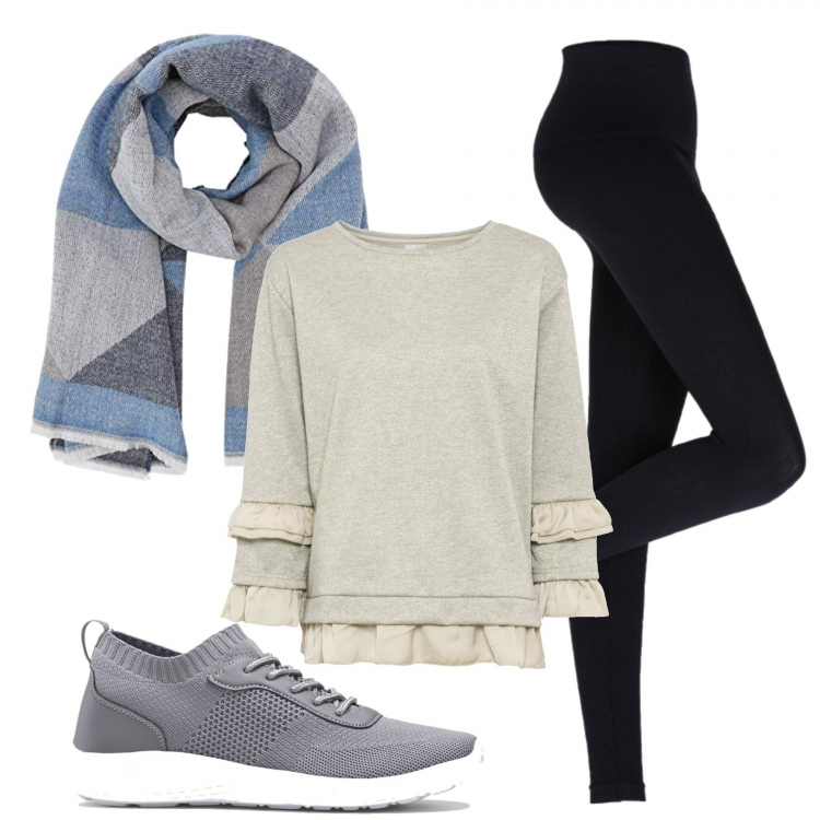 Outfit donna - Relax time. Stile Trendy per Tutti i giorni. Abbinamento con leggings, felpe, vestiti, sciarpe.