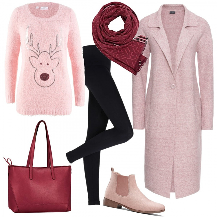 Outfit donna - Per compere natalizie. Stile Basic per Tutti i giorni. Abbinamento con cappotti, leggings, vestiti, stivaletti chelsea, borse tote, sciarpe.