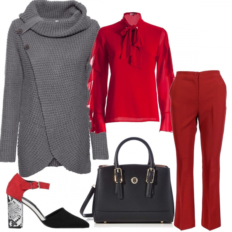 Outfit donna - Basic #48035. Stile Basic per Ufficio. Abbinamento con maglieria, décolleté, camicie, pantaloni, borse a cartella.