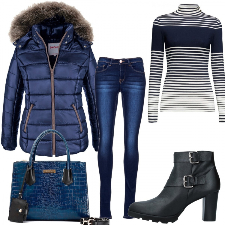 Outfit donna - Basic #48041. Stile Basic per Tutti i giorni. Abbinamento con piumini, stivaletti, borse a mano, jeans, pullovers.