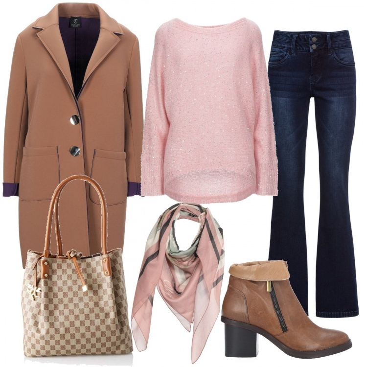 Outfit donna - Impeccabile per tutti i giorni. Stile Trendy per Tutti i giorni. Abbinamento con jeans bootcut, stivaletti, pullovers, cappotti, foulard, borse tote.