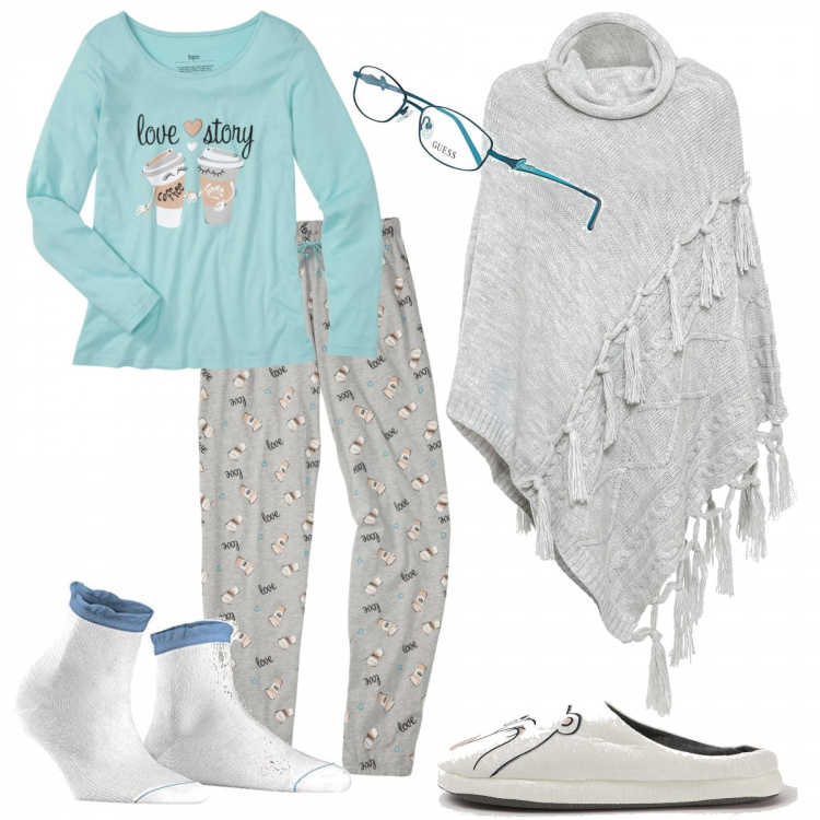 Outfit donna - Mix&Match. Stile Basic per Tutti i giorni. Abbinamento con pigiama, cappotti, pigiama, occhiali, calzini.
