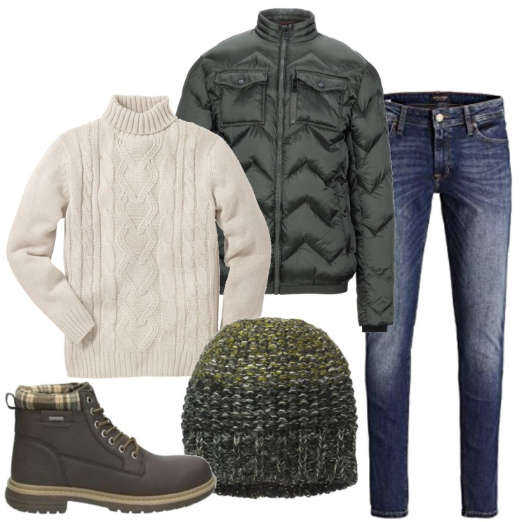 Outfit uomo - Natale country. Stile Casual per Tutti i giorni. Abbinamento con maglieria, piumini, stivali e stivaletti, jeans skinny, berretti.