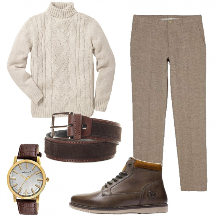 Outfit uomo - Natale low cost. Stile Trendy per Tutti i giorni. Abbinamento con maglieria, stivali e stivaletti, cinture, pantaloni, orologi analogici.