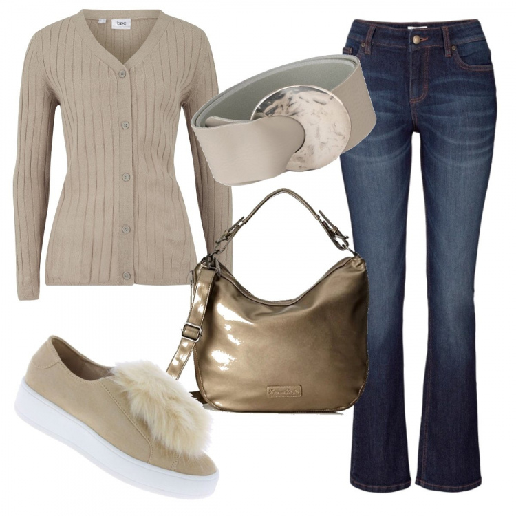 Outfit donna - Le sneakers pelosette e jeans. Stile Urban per Tutti i giorni. Abbinamento con jeans bootcut, vestiti midi/longuette, sneakers, cinture, borse a mano.