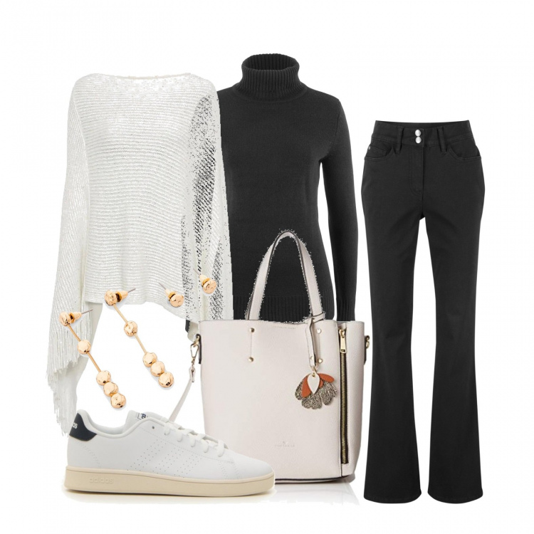 Outfit donna - Basic in low cost. Stile Basic per Tutti i giorni. Abbinamento con maglieria, cappotti, pantaloni, orecchini, sneakers, borse tote.