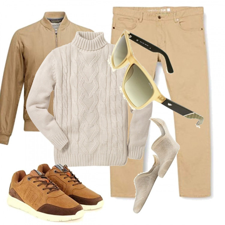 Outfit uomo - Total look #850570. Abbinamento con maglieria, sneakers, cappotti, calzini, occhiali da sole, pantaloni.