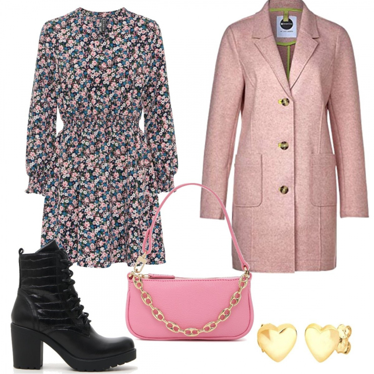 Outfit donna - Trendy #92819. Stile Trendy per Tutti i giorni. Abbinamento con vestiti, cappotti, anfibi, borse a tracolla, orecchini.