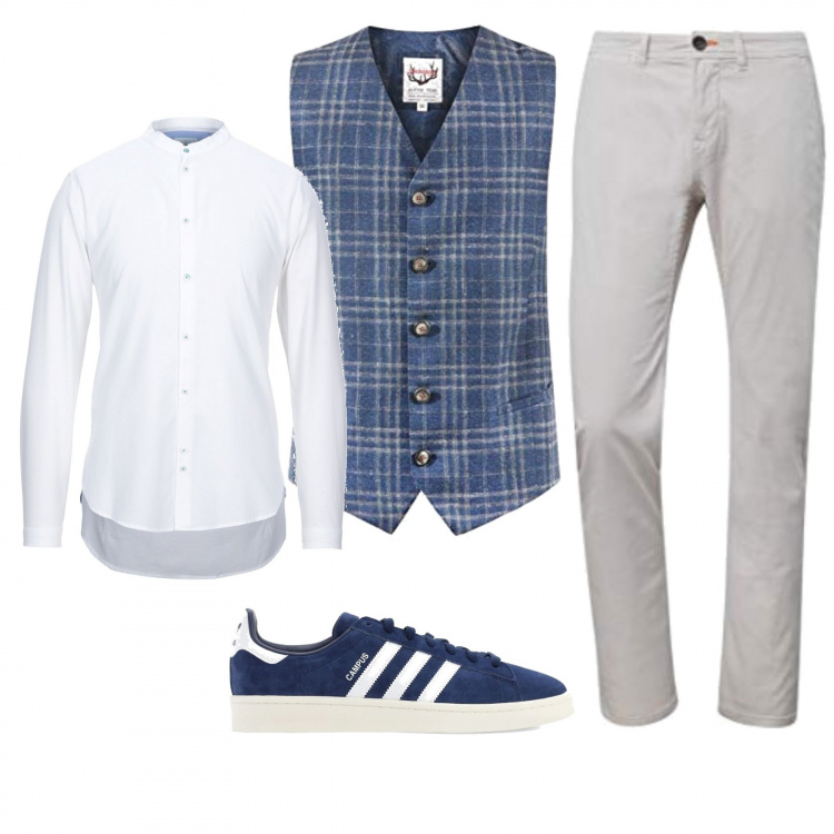 Outfit uomo - Tartan. Stile Casual per Tutti i giorni. Abbinamento con camicie, gilet, sneakers, pantaloni.