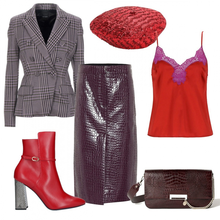 Outfit donna - Bohemien. Stile Bon Ton per Serata fuori. Abbinamento con blazer, stivaletti, borse a spalla, top, gonne, cappelli.