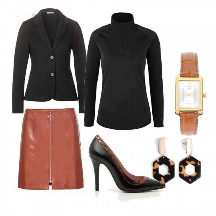 Outfit donna - Basic scintillante. Stile Basic per Tutti i giorni. Abbinamento con vestiti, orecchini, orologi, décolleté, blazer, maglieria.
