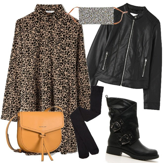Outfit donna - Terranova incontra Pittarello. Stile Trendy per Tutti i giorni. Abbinamento con vestiti chemisier, cappotti, collant, stivaletti, borse a spalla, sciarpe.