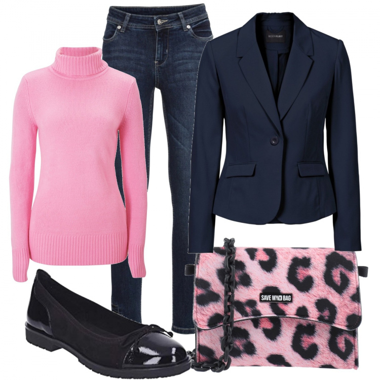 Outfit donna - Dolcevita con la giacca. Stile Basic per Tutti i giorni. Abbinamento con maglieria, blazer, jeans, borse a mano, ballerine.