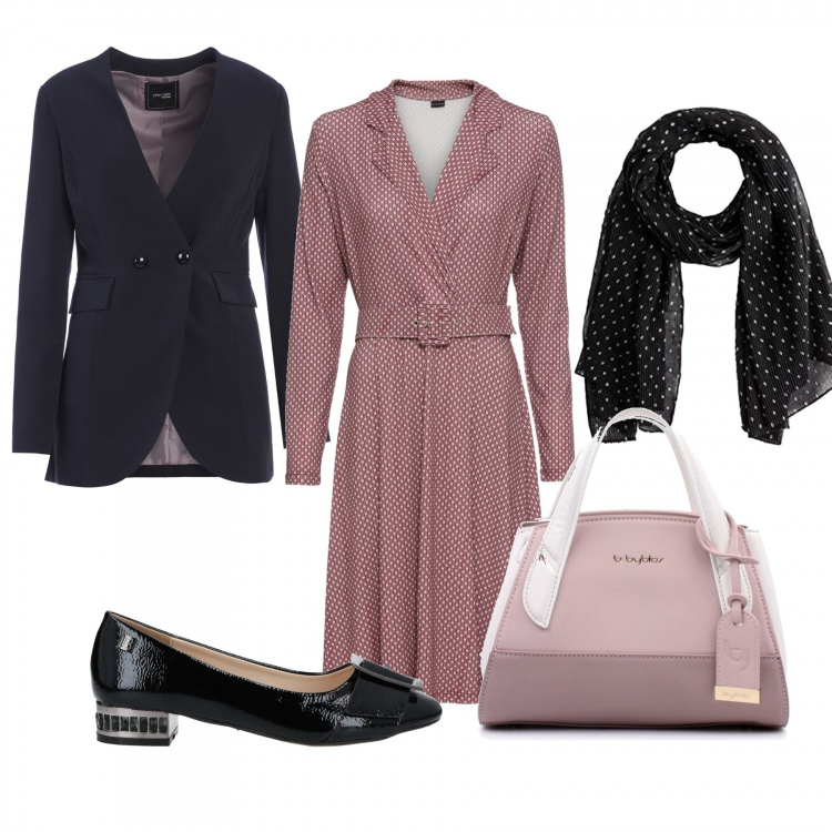 Outfit donna - Cena aziendale. Stile Bon Ton per Serata fuori. Abbinamento con vestiti, décolleté, blazer, borse a mano, sciarpe.