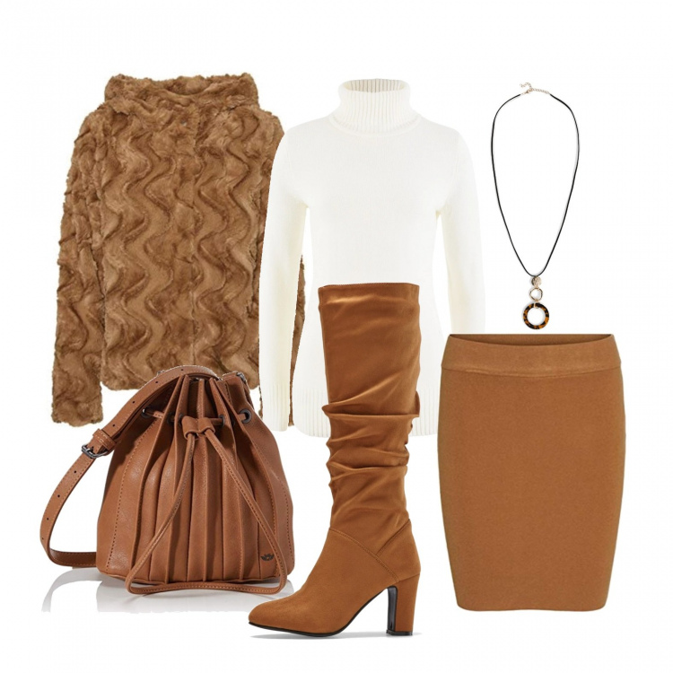 Outfit donna - In marrone a dicembre. Stile Urban per Tutti i giorni. Abbinamento con maglieria, stivali, collane, blazer, gonne, borse a secchiello.
