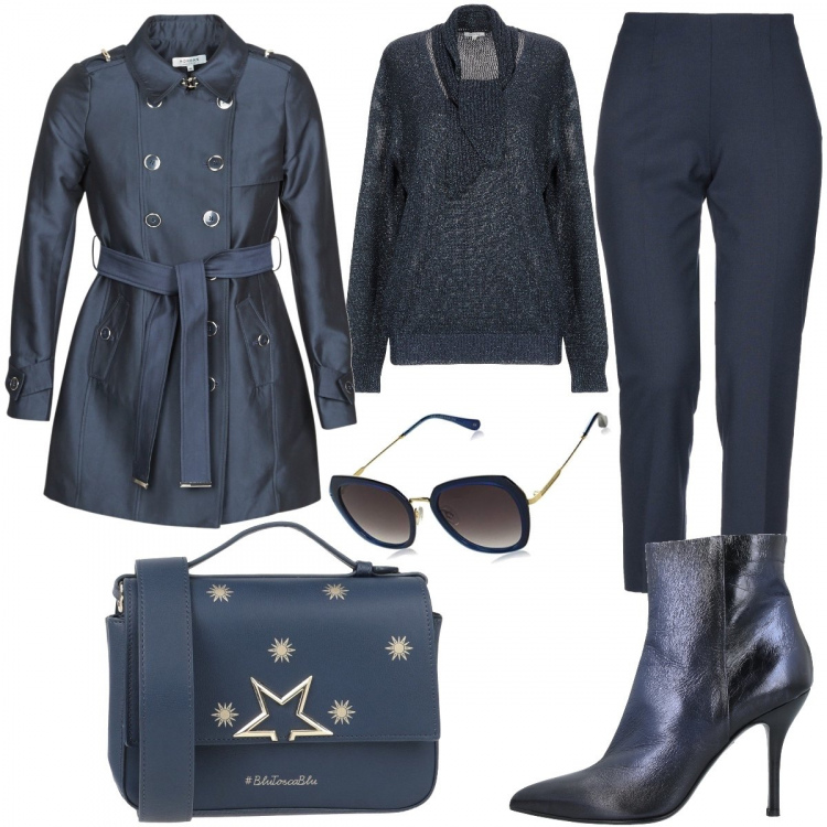 Outfit donna - Borsa con stelline. Stile Trendy per Tutti i giorni. Abbinamento con pantaloni capri, pullovers, stivaletti, borse a mano, trench, occhiali da sole.