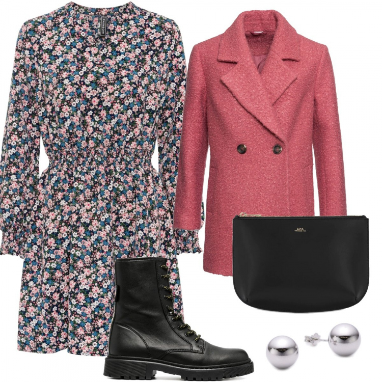 Outfit donna - Rosa. Stile Trendy Abbinamento con vestiti, cappotti, anfibi, orecchini, pochette.