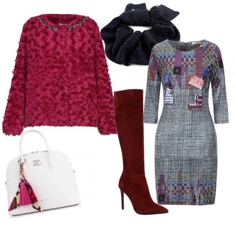 Outfit donna - Bon Ton #36837. Stile Bon Ton Abbinamento con stivali sopra il ginocchio, borse a mano, vestiti corti, cappotti, sciarpe.