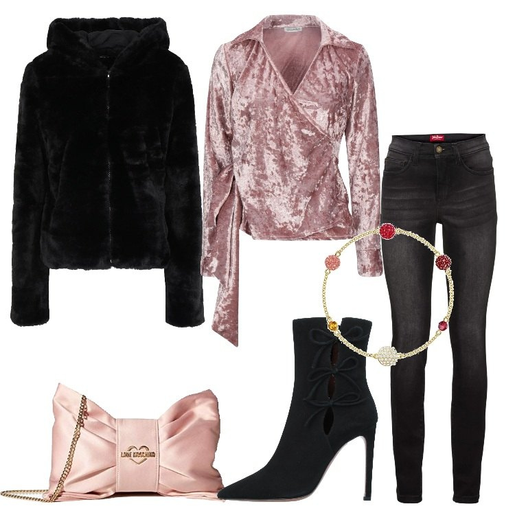 Outfit donna - Fiocchi e fiocchetti!. Stile Trendy per Serata fuori. Abbinamento con jeans slim fit, camicie, cappotti, stivaletti, braccialetti, pochette.