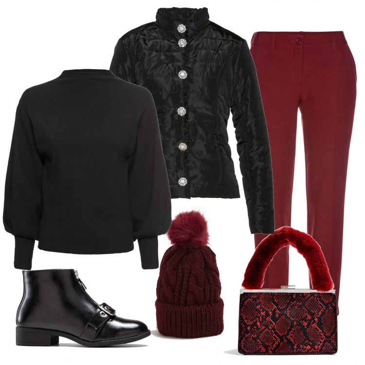 Outfit donna - Low cost per le feste. Stile Trendy per Tutti i giorni. Abbinamento con maglieria, pantaloni capri, cappotti, stivaletti, borse a mano, cappelli con visiera.
